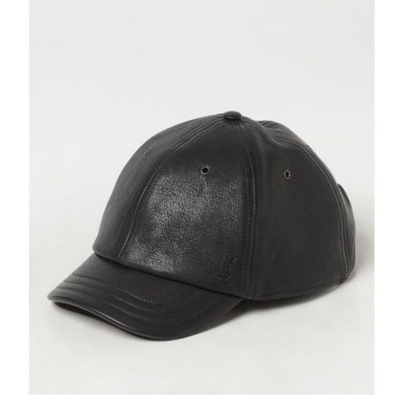 YSL Saint Laurent Black Leather baseball Cap size 57 NWT